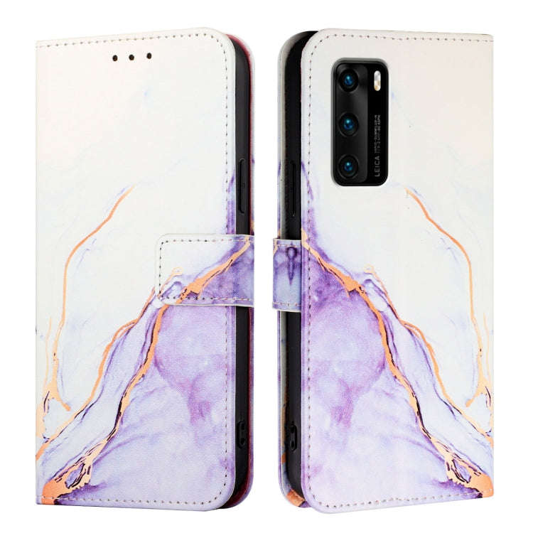 For Huawei P40 PT003 Marble Pattern Flip Leather Phone Case(White Purple)