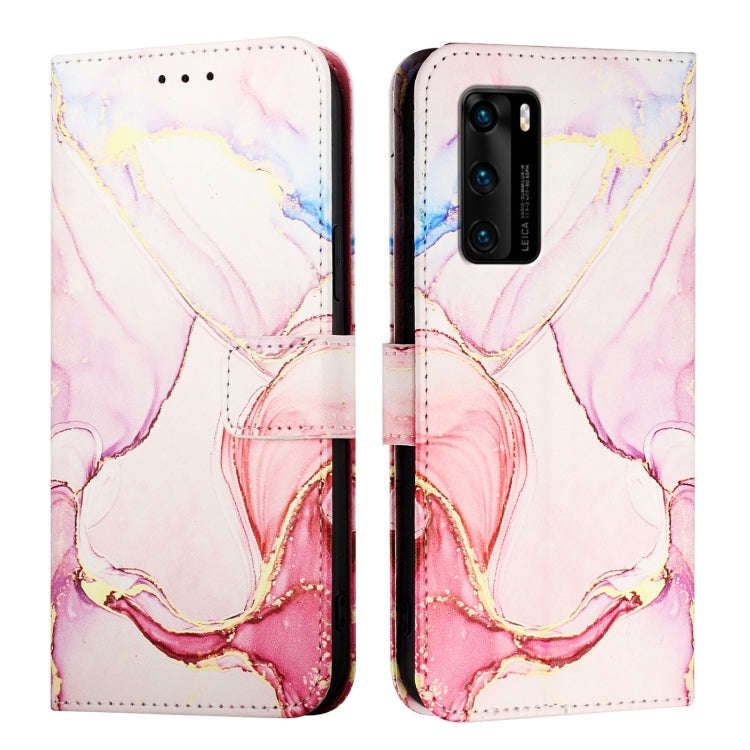 For Huawei P40 PT003 Marble Pattern Flip Leather Phone Case(Rose Gold)