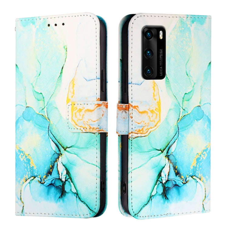 For Huawei P40 PT003 Marble Pattern Flip Leather Phone Case(Green)