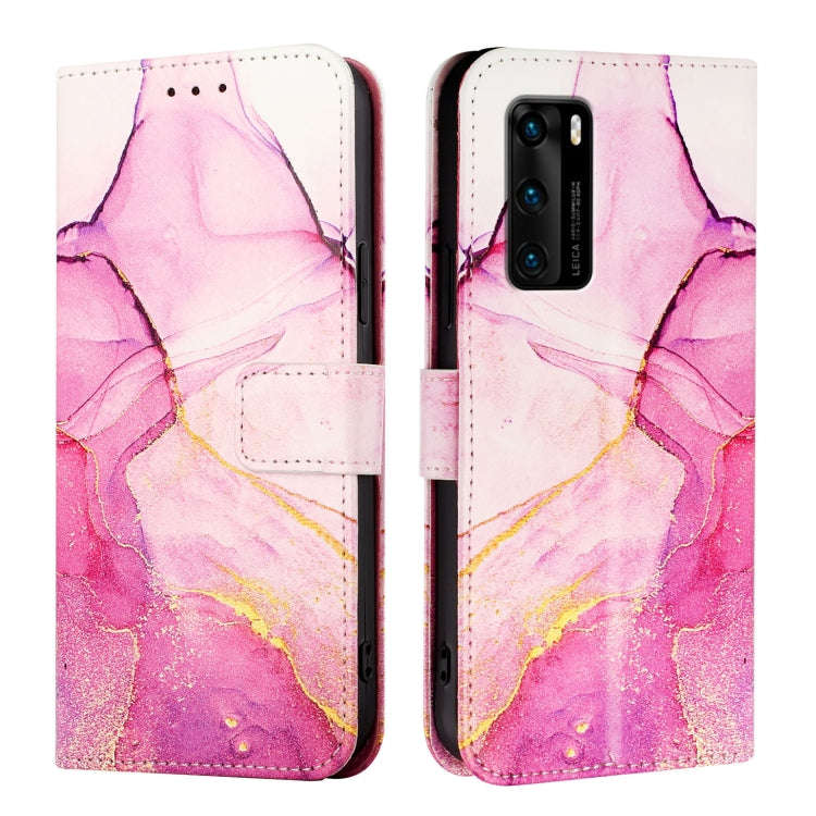 For Huawei P40 PT003 Marble Pattern Flip Leather Phone Case(Pink Purple Gold)
