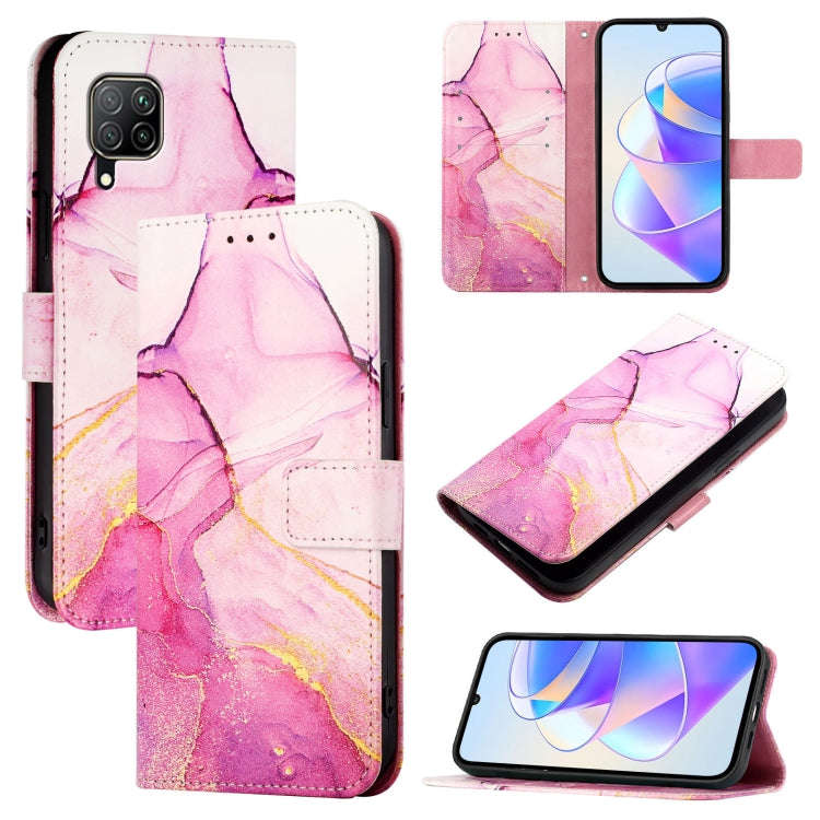 For Huawei P40 lite / nova 6 SE PT003 Marble Pattern Flip Leather Phone Case(Pink Purple Gold)