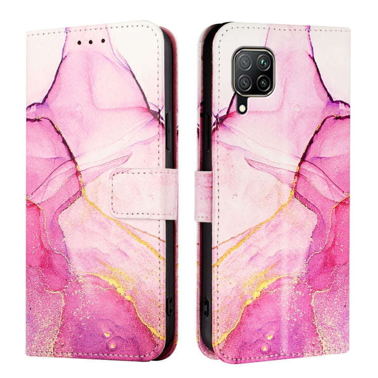 For Huawei P40 lite / nova 6 SE PT003 Marble Pattern Flip Leather Phone Case(Pink Purple Gold)