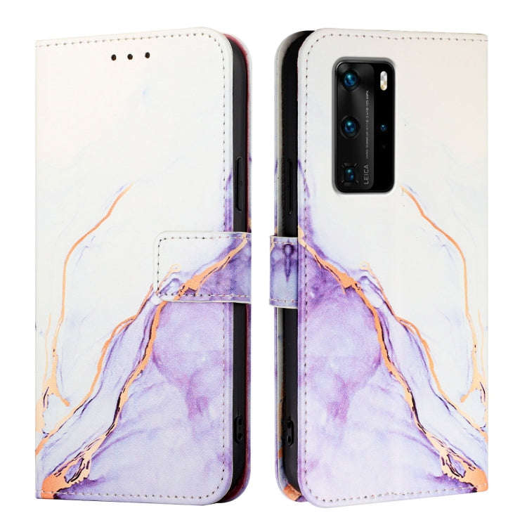 For Huawei P40 Pro PT003 Marble Pattern Flip Leather Phone Case(White Purple)