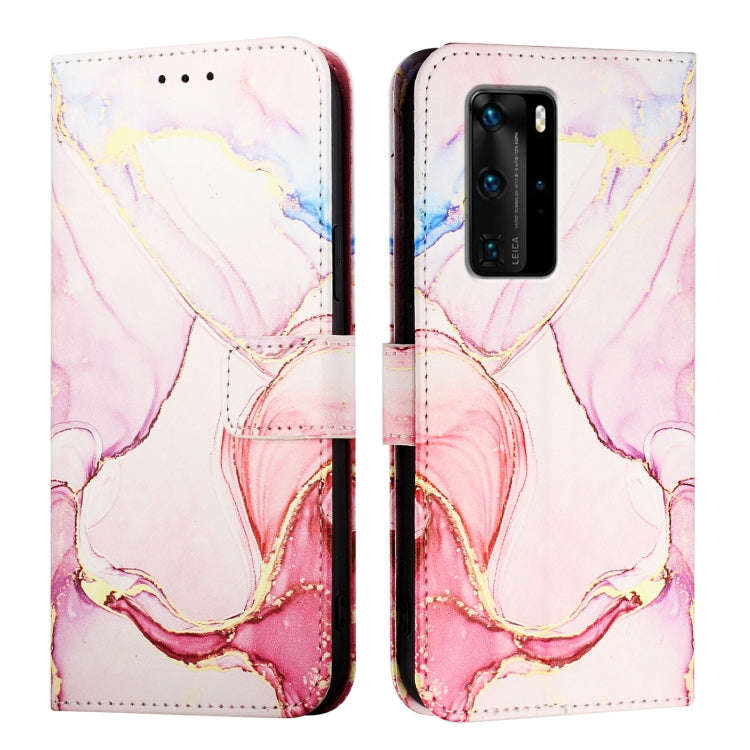 For Huawei P40 Pro PT003 Marble Pattern Flip Leather Phone Case(Rose Gold)
