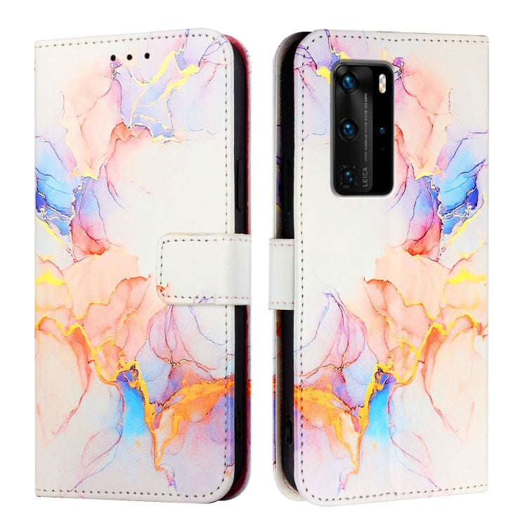 For Huawei P40 Pro PT003 Marble Pattern Flip Leather Phone Case(Marble White)