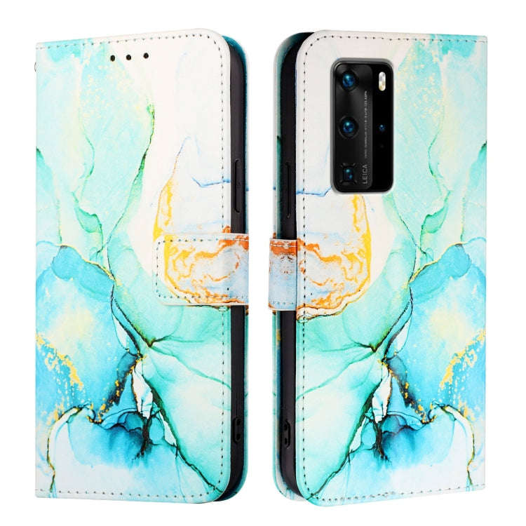 For Huawei P40 Pro PT003 Marble Pattern Flip Leather Phone Case(Green)
