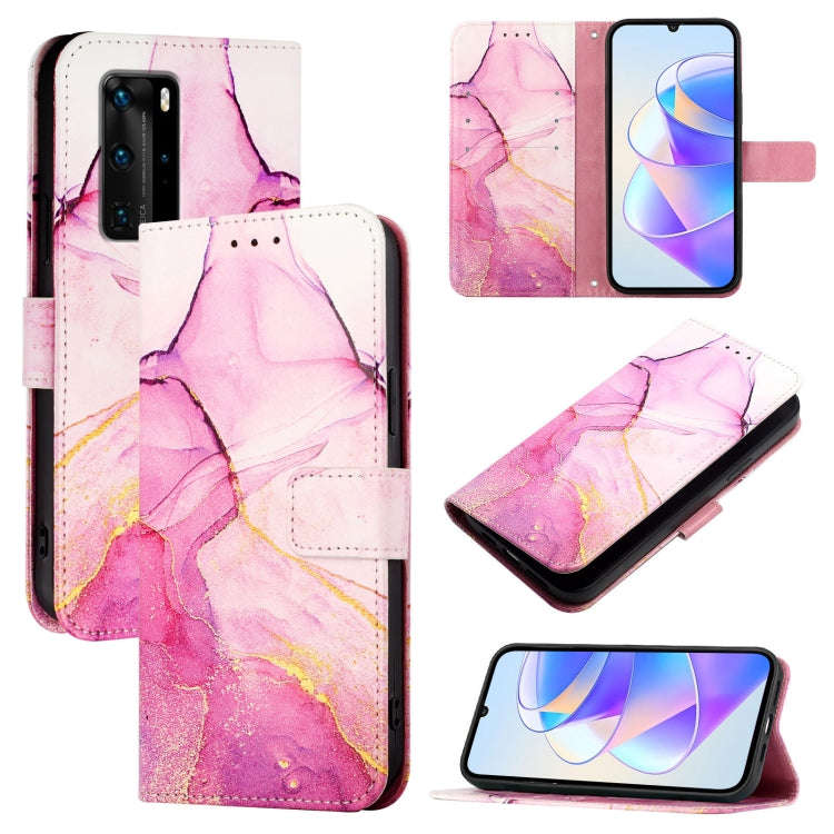 For Huawei P40 Pro PT003 Marble Pattern Flip Leather Phone Case(Pink Purple Gold)