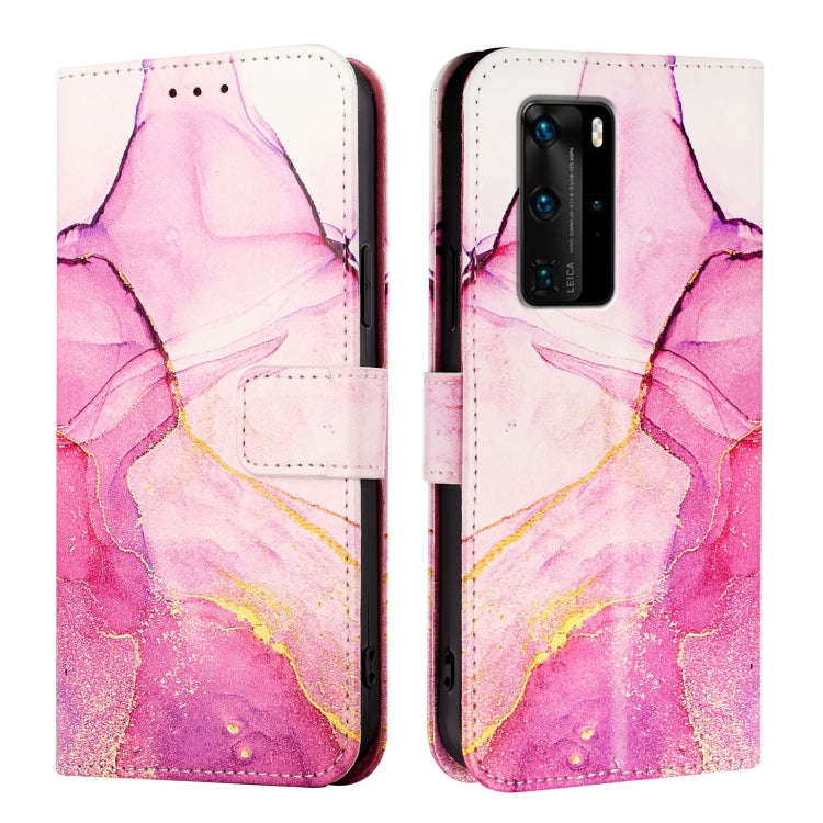 For Huawei P40 Pro PT003 Marble Pattern Flip Leather Phone Case(Pink Purple Gold)