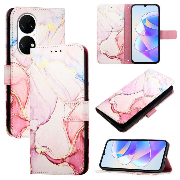 For Huawei P50 PT003 Marble Pattern Flip Leather Phone Case(Rose Gold)