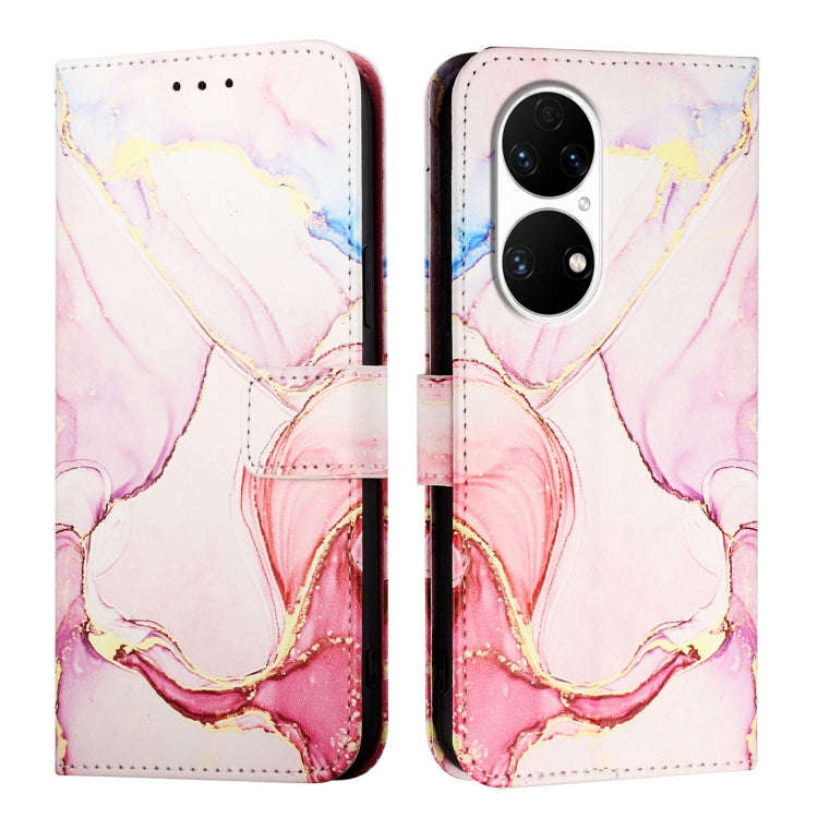 For Huawei P50 PT003 Marble Pattern Flip Leather Phone Case(Rose Gold)