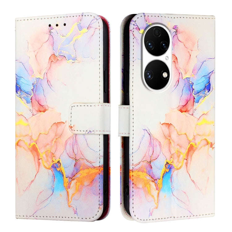 For Huawei P50 Pro PT003 Marble Pattern Flip Leather Phone Case(Marble White)