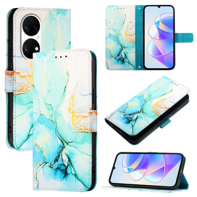 For Huawei P50 Pro PT003 Marble Pattern Flip Leather Phone Case(Green)