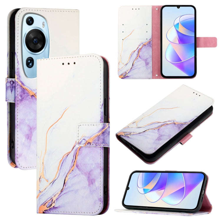 For Huawei P60 Art PT003 Marble Pattern Flip Leather Phone Case(White Purple)