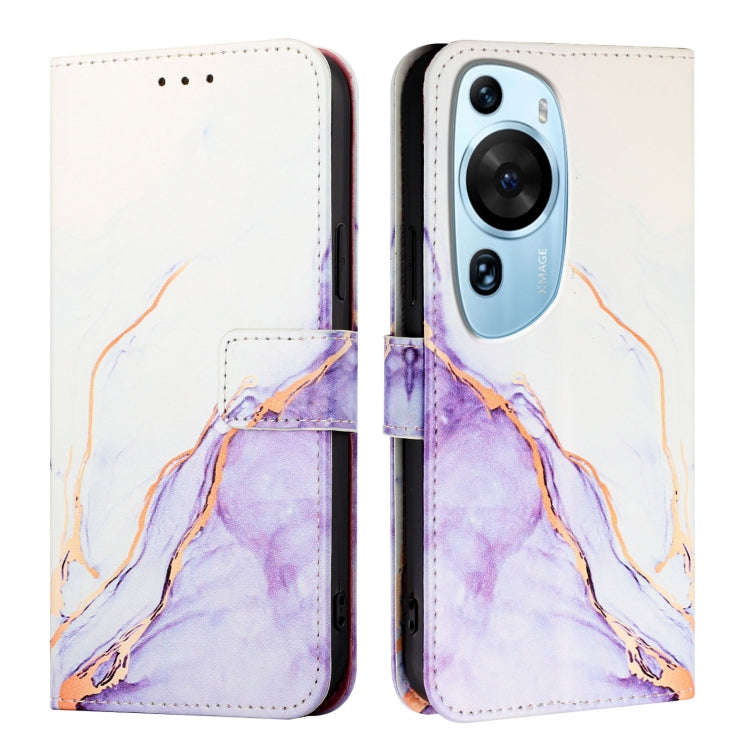 For Huawei P60 Art PT003 Marble Pattern Flip Leather Phone Case(White Purple)