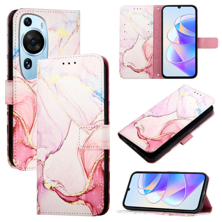 For Huawei P60 Art PT003 Marble Pattern Flip Leather Phone Case(Rose Gold)