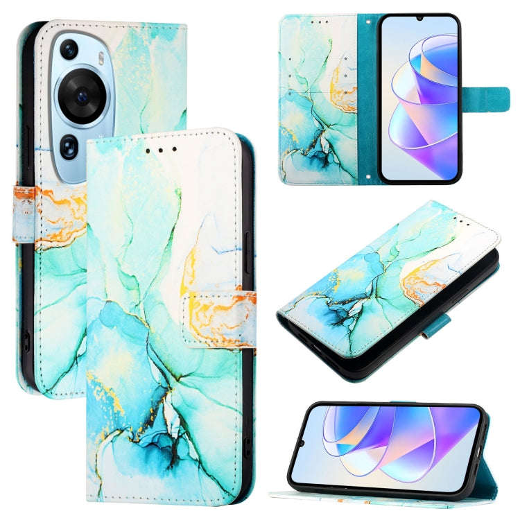 For Huawei P60 Art PT003 Marble Pattern Flip Leather Phone Case(Green)