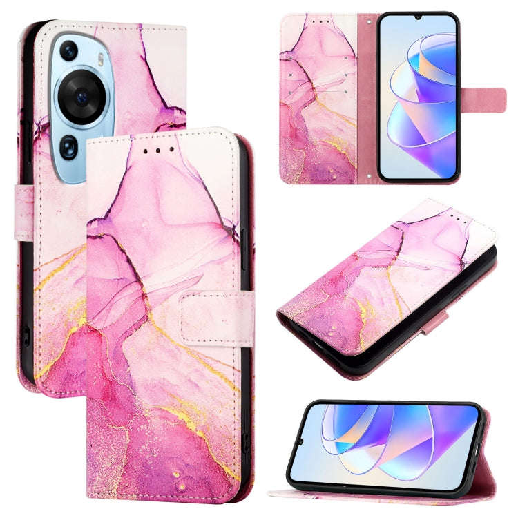 For Huawei P60 Art PT003 Marble Pattern Flip Leather Phone Case(Pink Purple Gold)