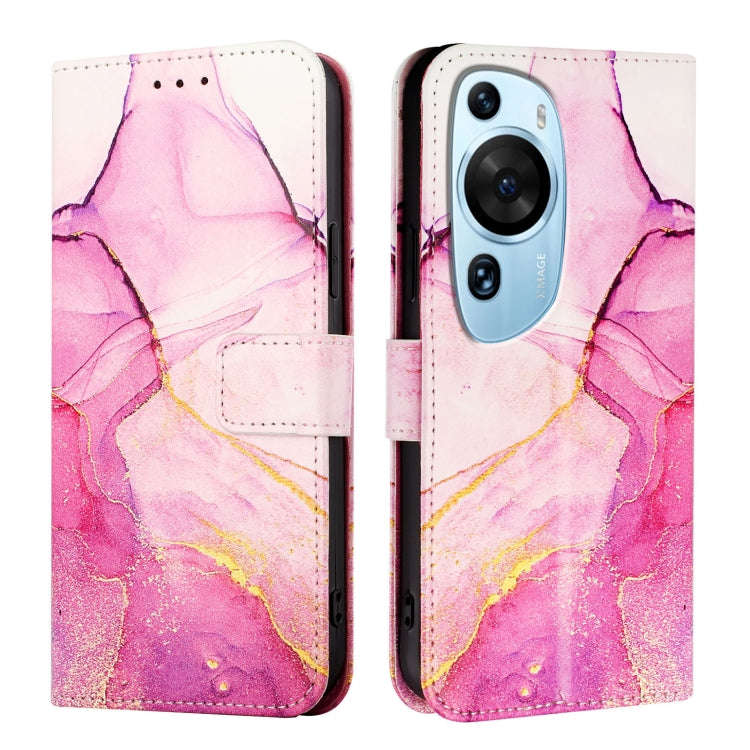 For Huawei P60 Art PT003 Marble Pattern Flip Leather Phone Case(Pink Purple Gold)