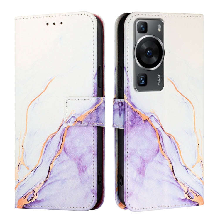 For Huawei P60 / P60 Pro PT003 Marble Pattern Flip Leather Phone Case(White Purple)