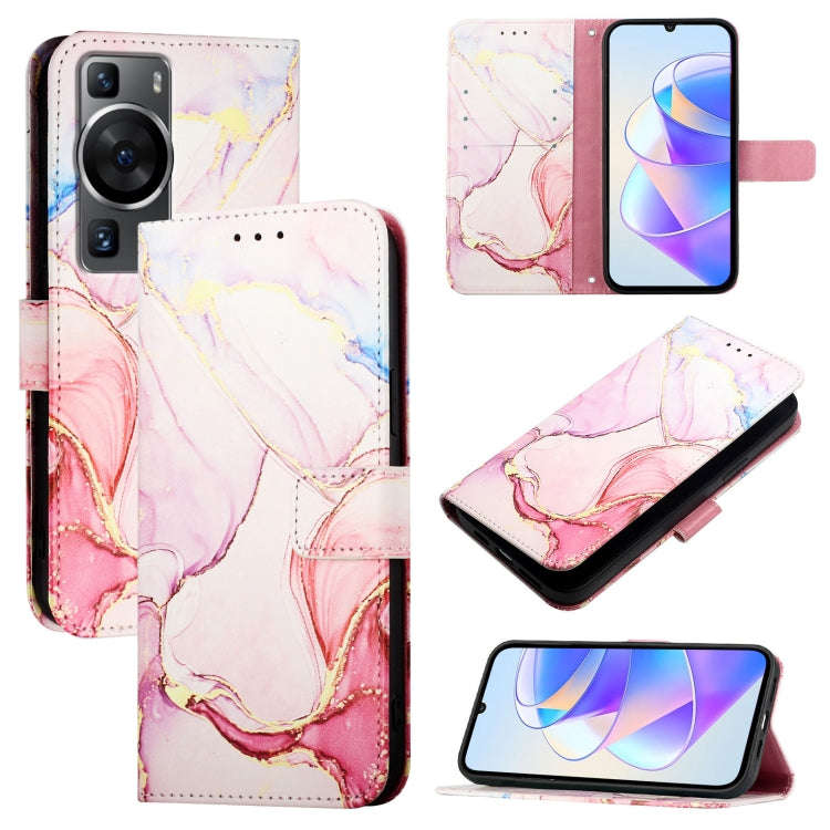 For Huawei P60 / P60 Pro PT003 Marble Pattern Flip Leather Phone Case(Rose Gold)