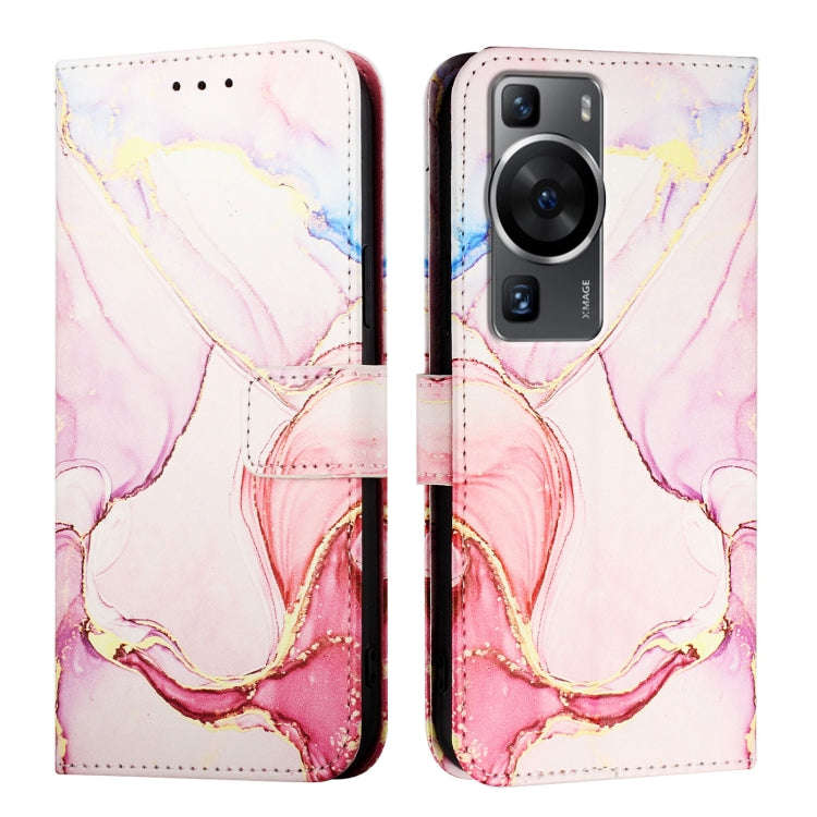 For Huawei P60 / P60 Pro PT003 Marble Pattern Flip Leather Phone Case(Rose Gold)