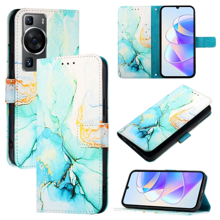 For Huawei P60 / P60 Pro PT003 Marble Pattern Flip Leather Phone Case(Green)