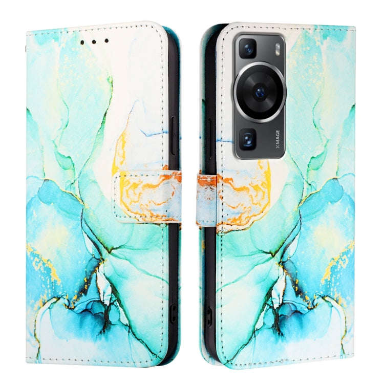 For Huawei P60 / P60 Pro PT003 Marble Pattern Flip Leather Phone Case(Green)