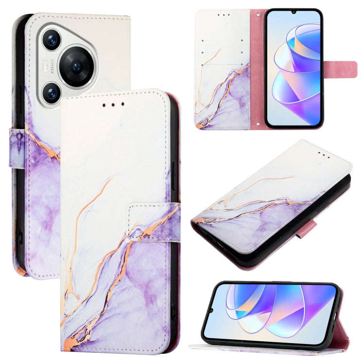 For Huawei Pura 70 PT003 Marble Pattern Flip Leather Phone Case(White Purple)