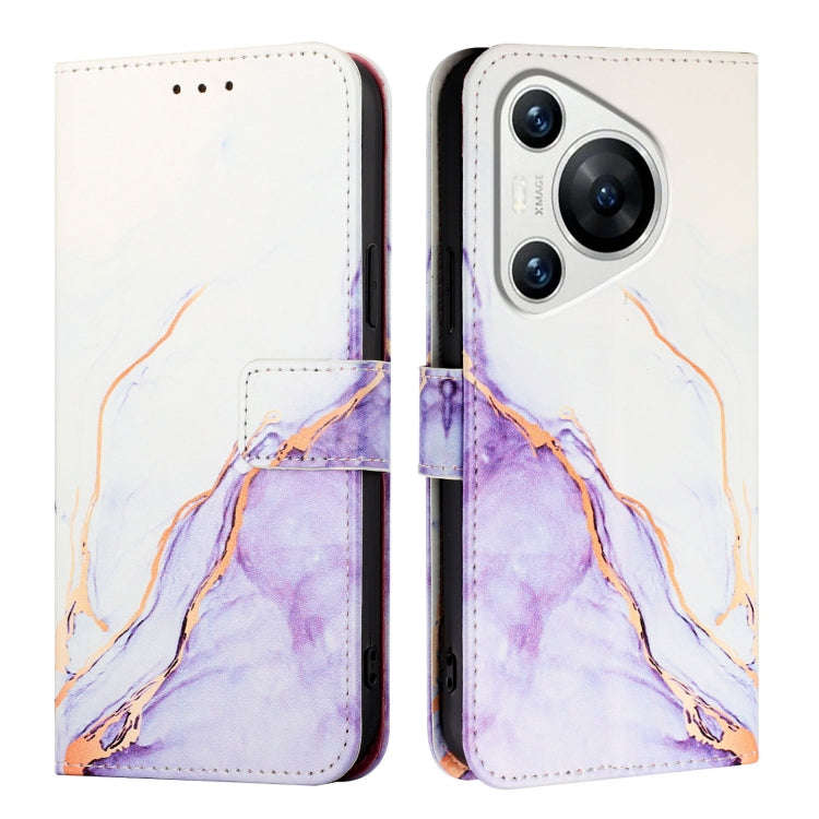 For Huawei Pura 70 PT003 Marble Pattern Flip Leather Phone Case(White Purple)