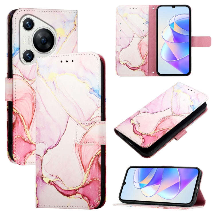 For Huawei Pura 70 PT003 Marble Pattern Flip Leather Phone Case(Rose Gold)