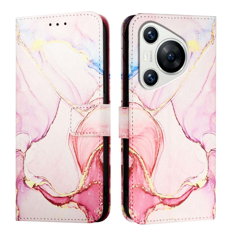 For Huawei Pura 70 PT003 Marble Pattern Flip Leather Phone Case(Rose Gold)