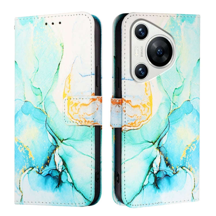 For Huawei Pura 70 PT003 Marble Pattern Flip Leather Phone Case(Green)