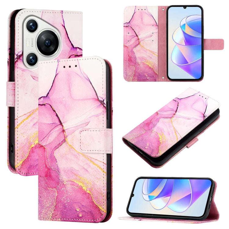 For Huawei Pura 70 PT003 Marble Pattern Flip Leather Phone Case(Pink Purple Gold)