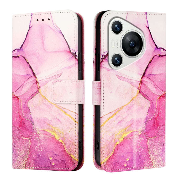 For Huawei Pura 70 PT003 Marble Pattern Flip Leather Phone Case(Pink Purple Gold)