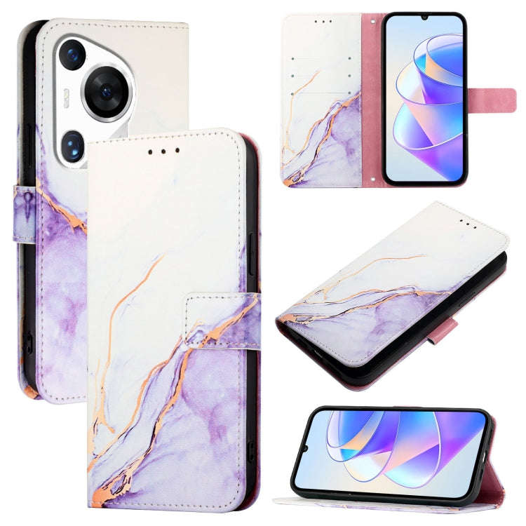 For Huawei Pura 70 Pro / 70 Pro+ PT003 Marble Pattern Flip Leather Phone Case(White Purple)
