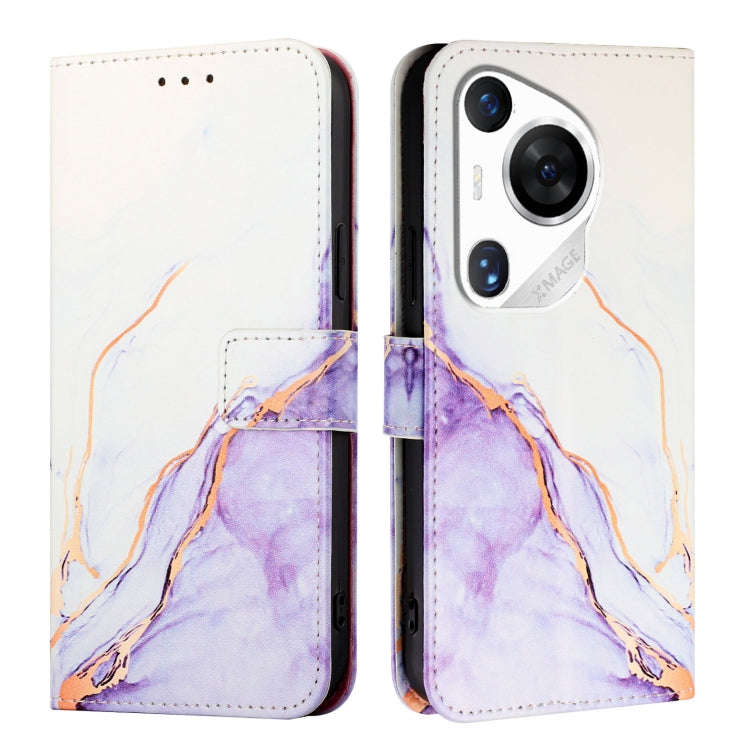 For Huawei Pura 70 Pro / 70 Pro+ PT003 Marble Pattern Flip Leather Phone Case(White Purple)