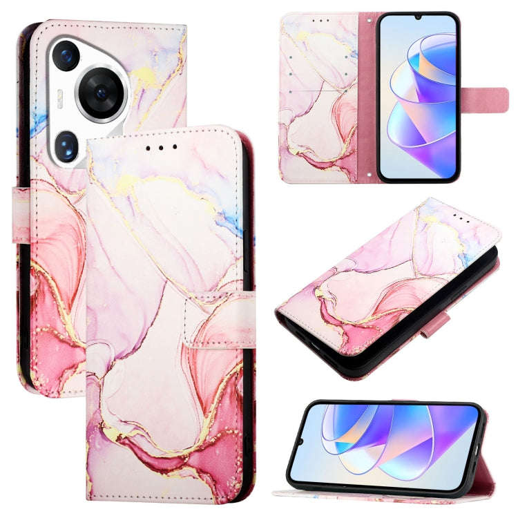 For Huawei Pura 70 Pro / 70 Pro+ PT003 Marble Pattern Flip Leather Phone Case(Rose Gold)