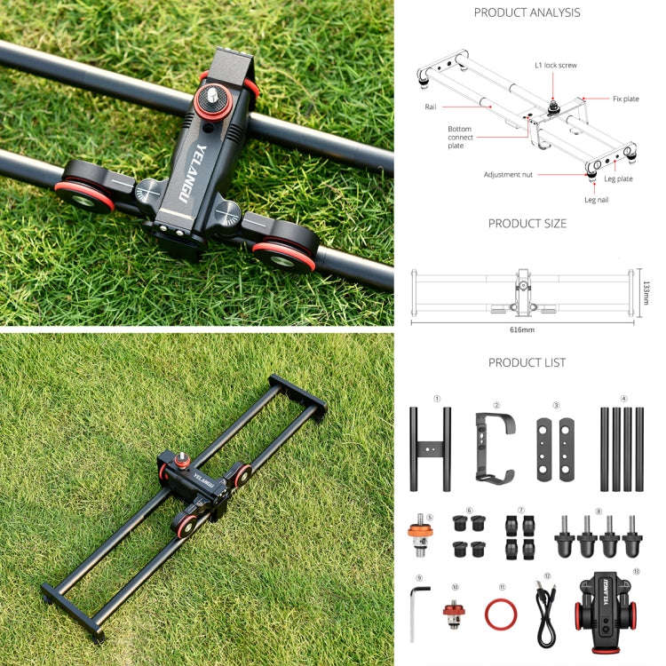 YELANGU L60ES YLG1847A-A 60cm Splicing Slide Rail Track with L5i Dolly Car(Black)