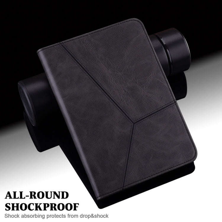 For Samsung Galaxy Tab S9 / S9 FE Solid Color Stripe Embossed Leather Tablet Case(Black)
