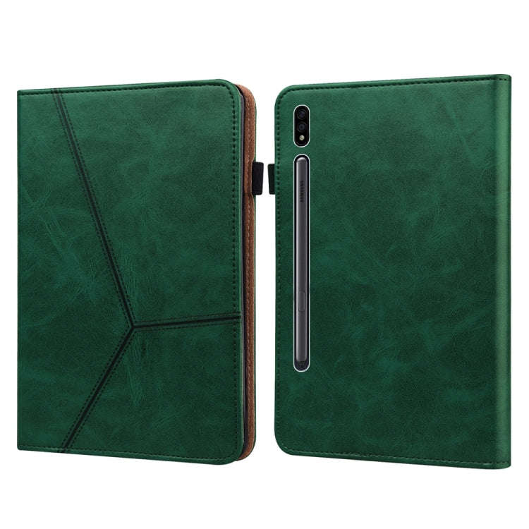 For Samsung Galaxy Tab S9 / S9 FE Solid Color Stripe Embossed Leather Tablet Case(Green)