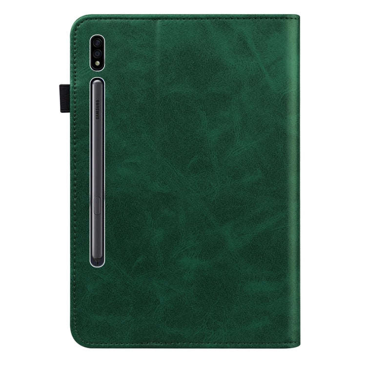 For Samsung Galaxy Tab S9 / S9 FE Solid Color Stripe Embossed Leather Tablet Case(Green)
