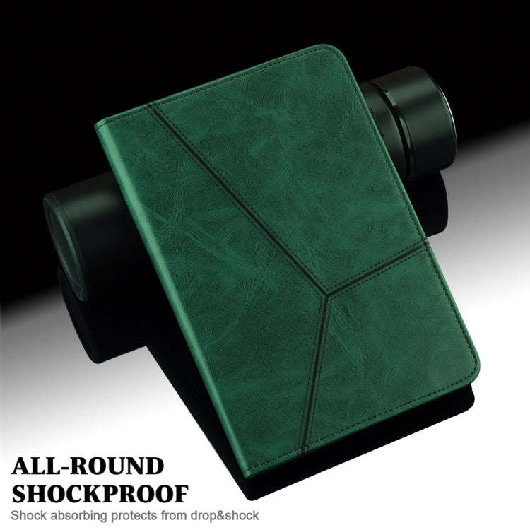 For Samsung Galaxy Tab S9 / S9 FE Solid Color Stripe Embossed Leather Tablet Case(Green)