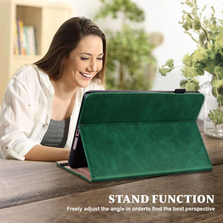 For Samsung Galaxy Tab S9 / S9 FE Solid Color Stripe Embossed Leather Tablet Case(Green)
