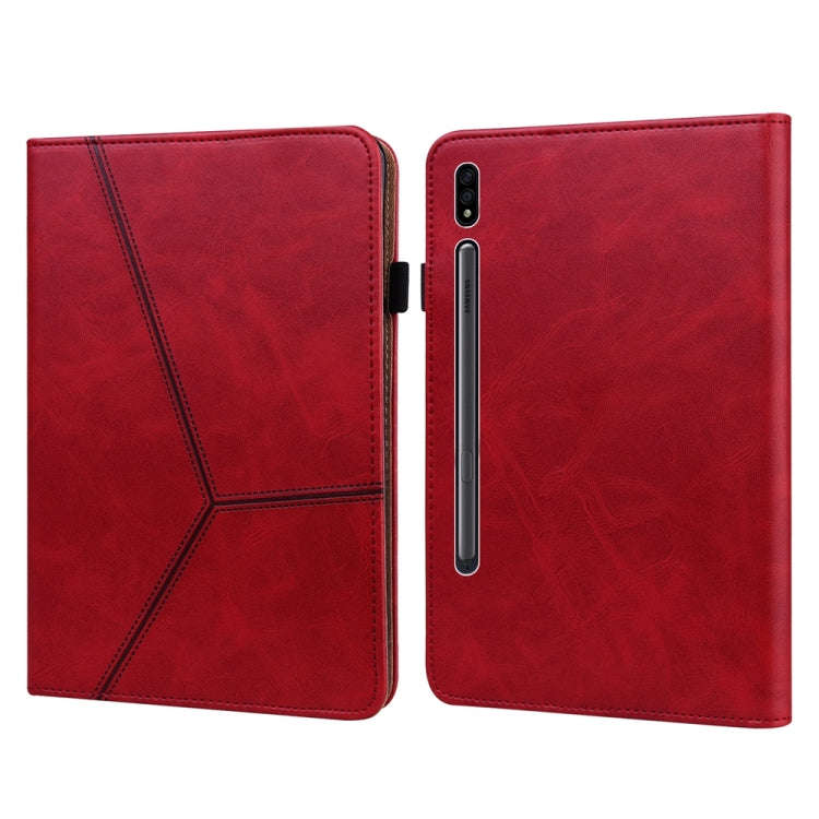 For Samsung Galaxy Tab S9 / S9 FE Solid Color Stripe Embossed Leather Tablet Case(Red)