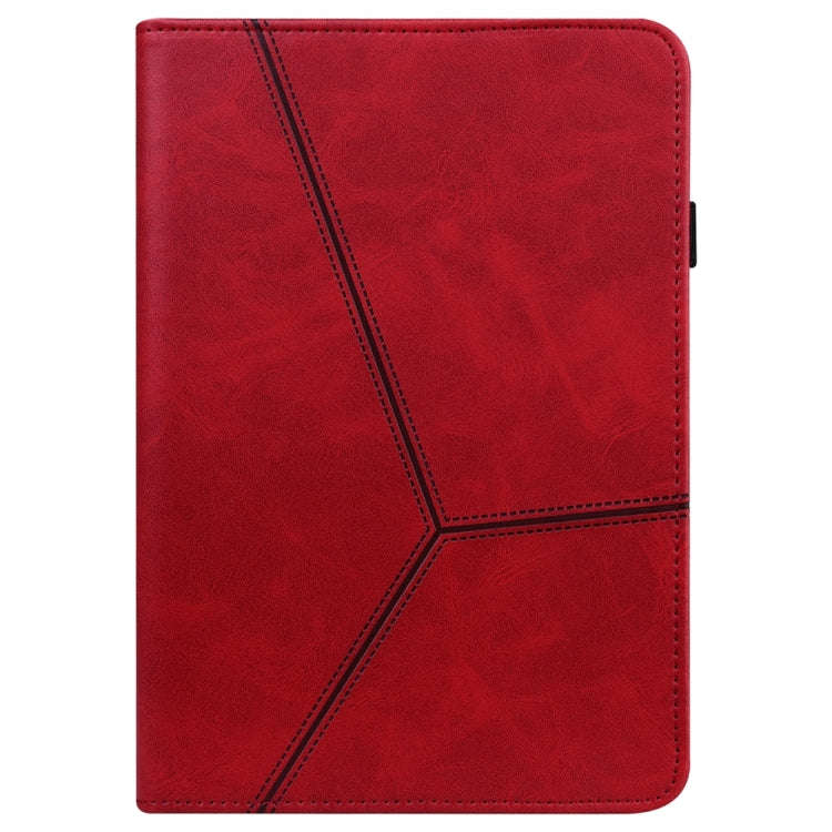 For Samsung Galaxy Tab S9 / S9 FE Solid Color Stripe Embossed Leather Tablet Case(Red)