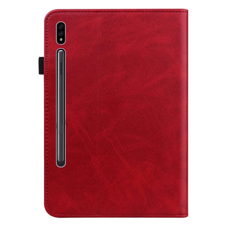For Samsung Galaxy Tab S9 / S9 FE Solid Color Stripe Embossed Leather Tablet Case(Red)