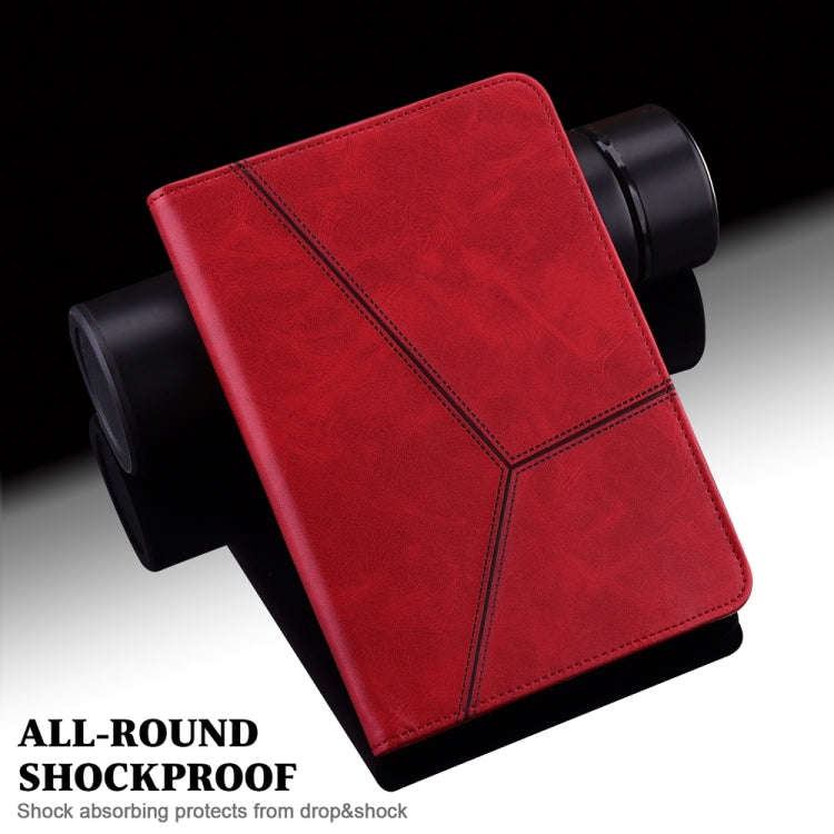 For Samsung Galaxy Tab S9 / S9 FE Solid Color Stripe Embossed Leather Tablet Case(Red)