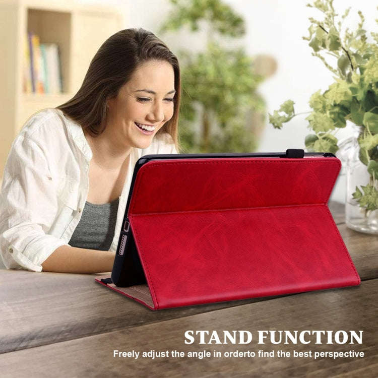 For Samsung Galaxy Tab S9 / S9 FE Solid Color Stripe Embossed Leather Tablet Case(Red)