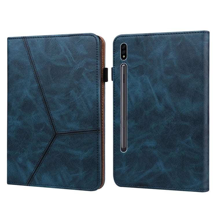 For Samsung Galaxy Tab S9 / S9 FE Solid Color Stripe Embossed Leather Tablet Case(Blue)