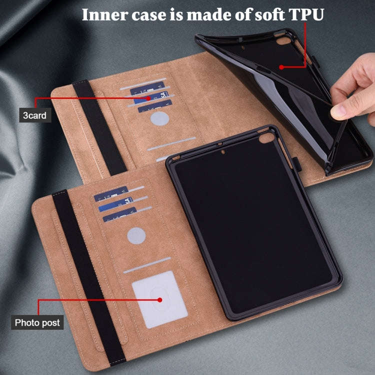 For Samsung Galaxy Tab S9 / S9 FE Solid Color Stripe Embossed Leather Tablet Case(Brown)